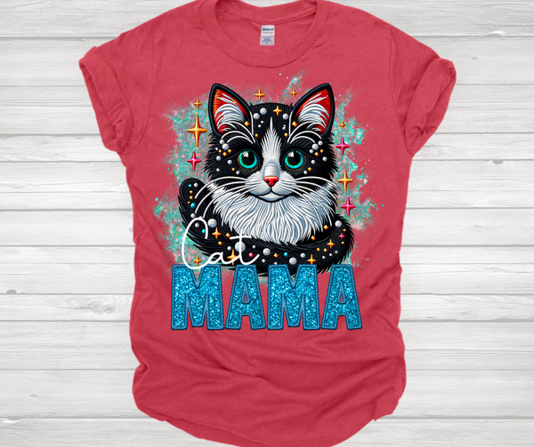 Cat Mama (black/white-blue eyes) Short Sleeve T-Shirt