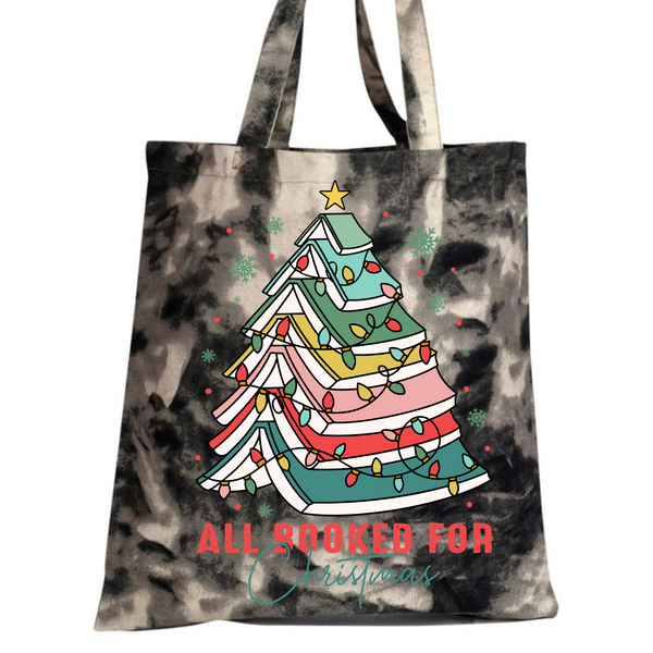 All Booked For Christmas Tie Dye Tote Bag - Black Tie Dye