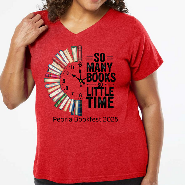 Peoria Bookfest 2025 Women's Curvy Collection V-Neck Event Tee - Wear to Event for FREE General Admission
