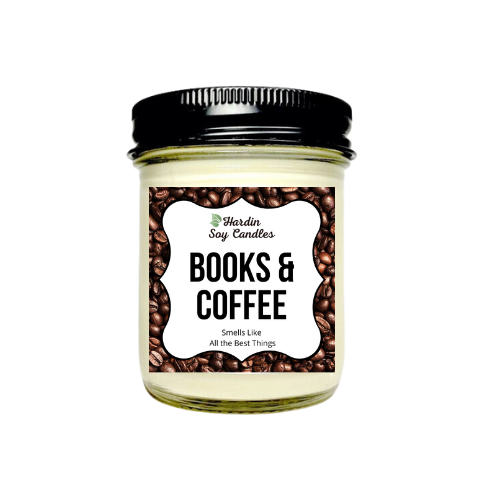 Books & Coffee Soy Candle - 8 ounce Jar