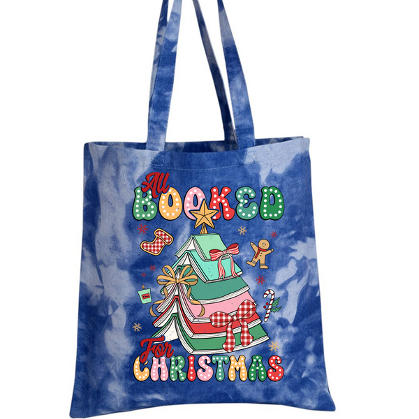 All Booked For Christmas Tie Dye Tote Bag - Choose from 4 Tie Dye Colors!