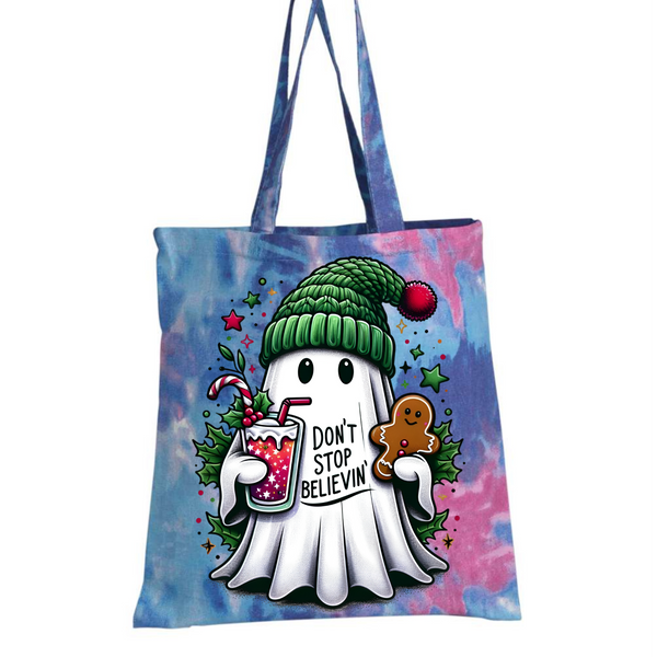 Don't Stop Believin' Ghost Tie Dye Tote Bag - Choose from 4 Tie Dye Colors!