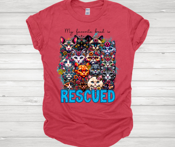 My Favorite Breed is Rescued (cats) Short Sleeve T-Shirt - RIVER KITTY CAFE FUNDRAISER