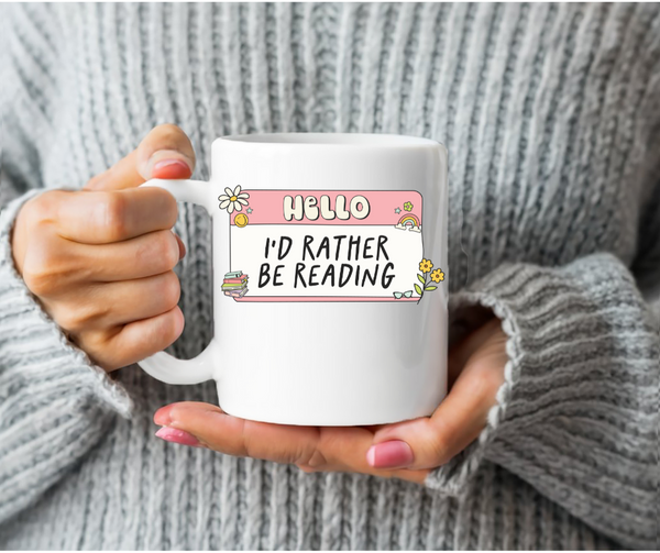 "Hello I'd Rather Be Reading" 15-ounce Mug  (pink label)
