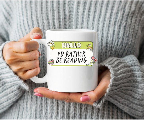 Hello I'd Rather Be Reading 15-ounce Mug (green label)