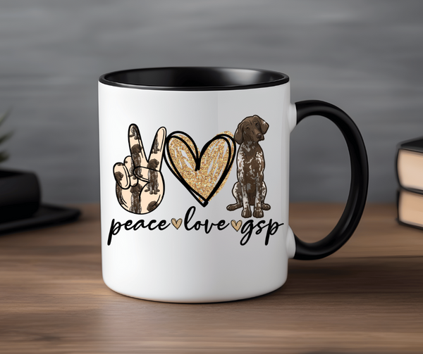 Illinois Shorthair Rescue "Peace Love GSP" 15 ounce Mug