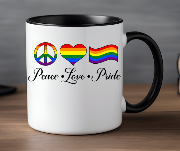 Peace Love Pride 15 ounce Mug with Black Handle