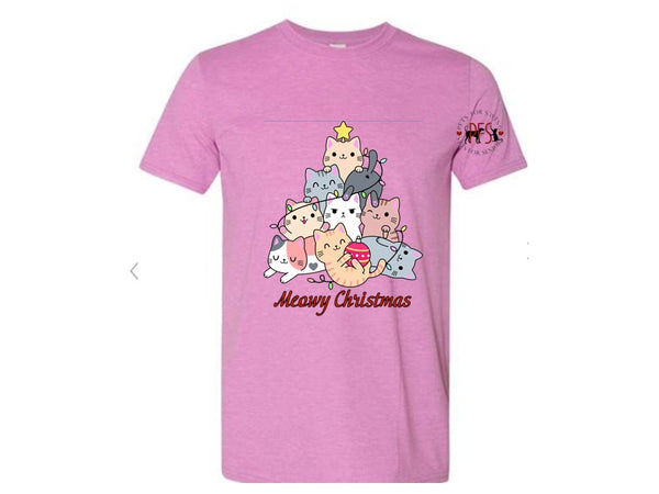Meowy Christmas with logo for PFS Shelter- Short Sleeve T-Shirt