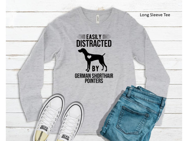 Easily Distracted by GSP LONG SLEEVE T-shirt for Illinois Shorthair Rescue