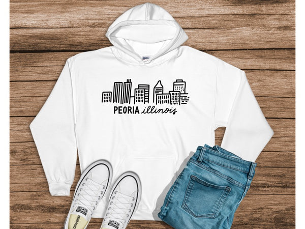 Peoria Illinois Skyline -Pullover Hooded Sweatshirt-Hoodie