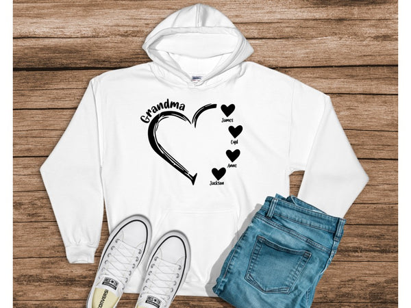 Customized Name Grandma Hearts Pullover Hooded Sweatshirt-Hoodie