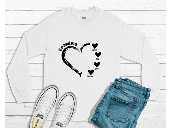 Customized Name Grandma Hearts - Crewneck Sweatshirt