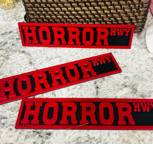 Horror Hwy Bookshelf Sign