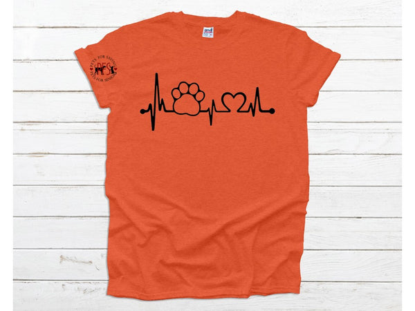 Heartbeat, paw and heart design for PFS Shelter- Short Sleeve T-Shirt